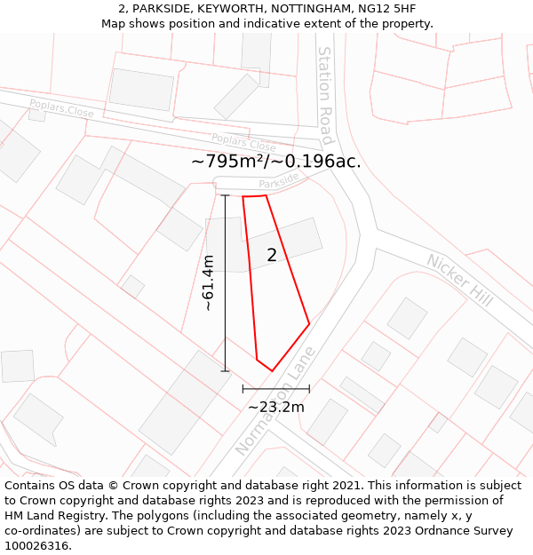 2, PARKSIDE, KEYWORTH, NOTTINGHAM, NG12 5HF: Plot and title map