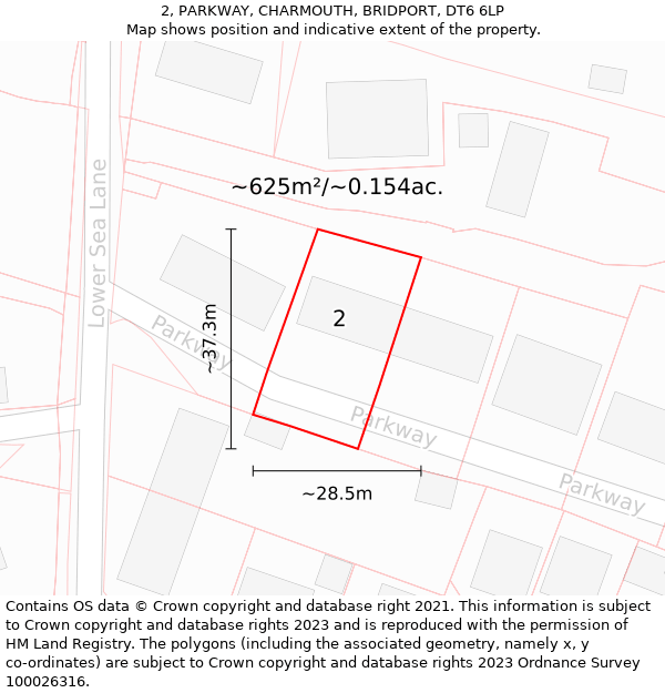 2, PARKWAY, CHARMOUTH, BRIDPORT, DT6 6LP: Plot and title map