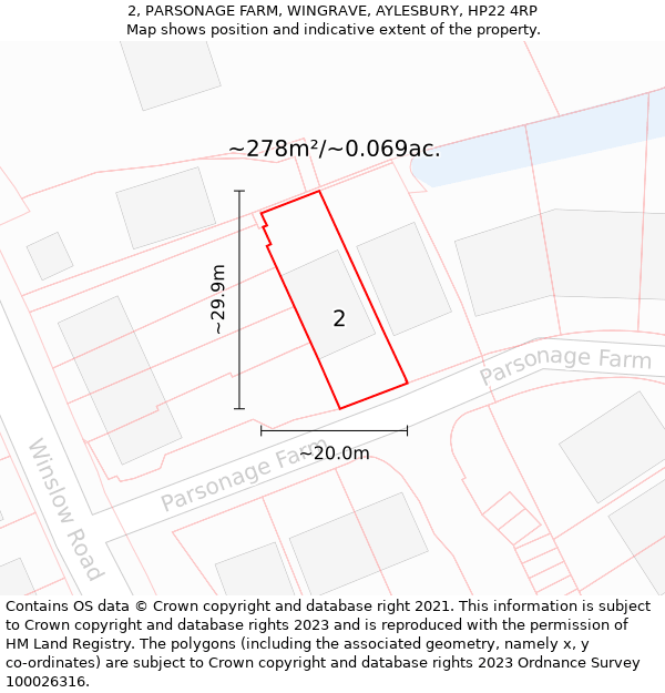 2, PARSONAGE FARM, WINGRAVE, AYLESBURY, HP22 4RP: Plot and title map