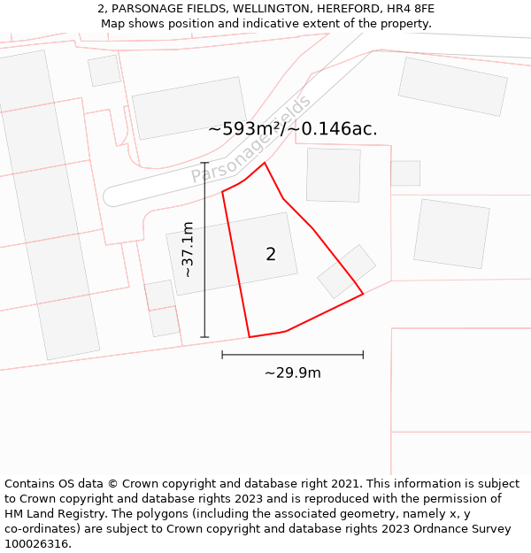 2, PARSONAGE FIELDS, WELLINGTON, HEREFORD, HR4 8FE: Plot and title map