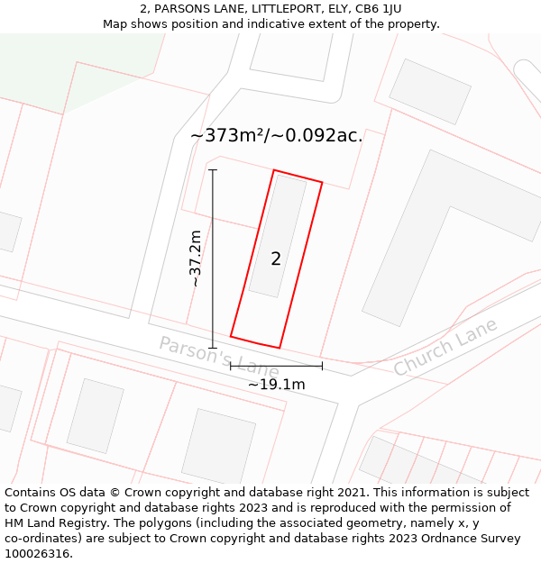 2, PARSONS LANE, LITTLEPORT, ELY, CB6 1JU: Plot and title map