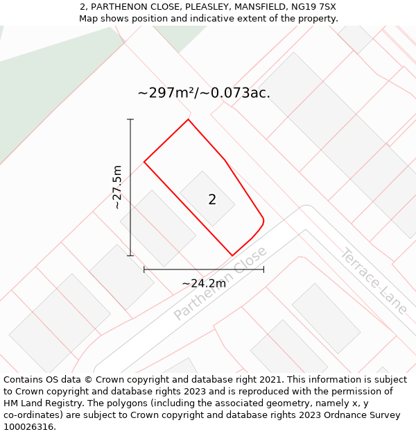2, PARTHENON CLOSE, PLEASLEY, MANSFIELD, NG19 7SX: Plot and title map