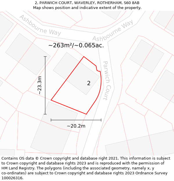 2, PARWICH COURT, WAVERLEY, ROTHERHAM, S60 8AB: Plot and title map