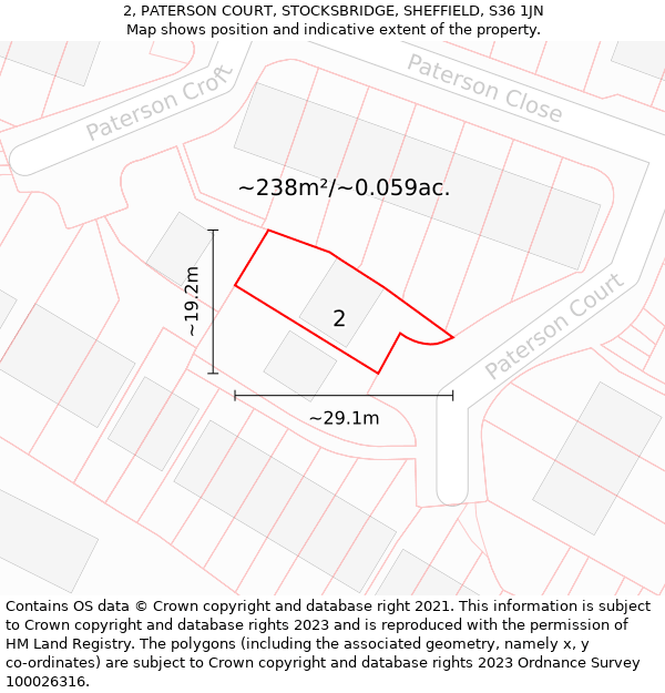 2, PATERSON COURT, STOCKSBRIDGE, SHEFFIELD, S36 1JN: Plot and title map