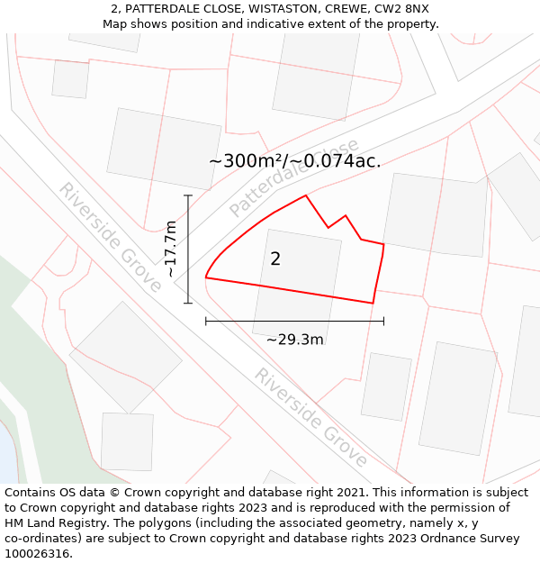 2, PATTERDALE CLOSE, WISTASTON, CREWE, CW2 8NX: Plot and title map