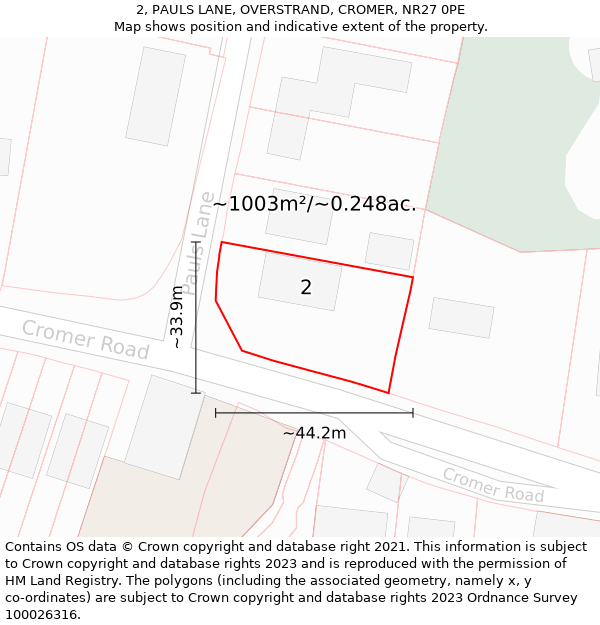 2, PAULS LANE, OVERSTRAND, CROMER, NR27 0PE: Plot and title map