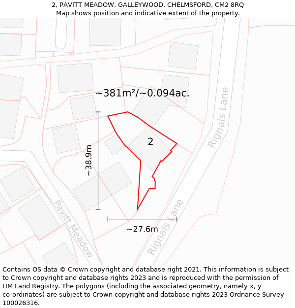 2, PAVITT MEADOW, GALLEYWOOD, CHELMSFORD, CM2 8RQ: Plot and title map