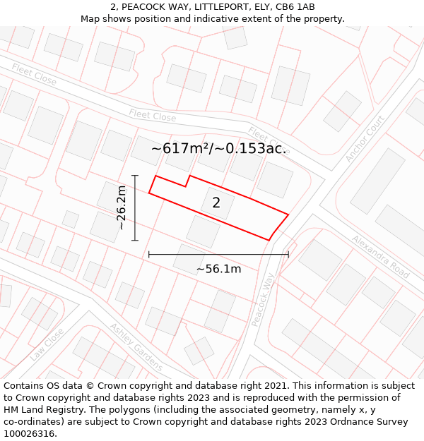 2, PEACOCK WAY, LITTLEPORT, ELY, CB6 1AB: Plot and title map