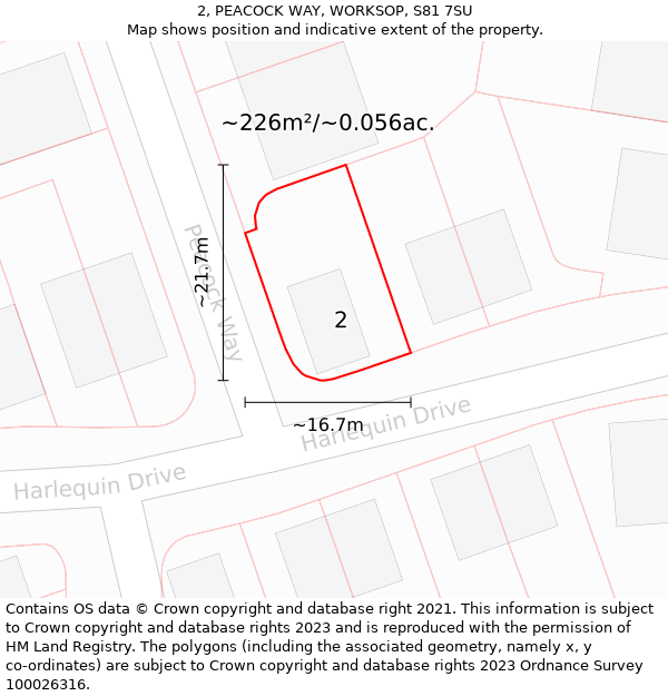 2, PEACOCK WAY, WORKSOP, S81 7SU: Plot and title map