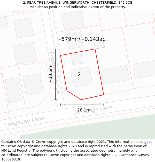 2, PEAR TREE AVENUE, WINGERWORTH, CHESTERFIELD, S42 6QB: Plot and title map