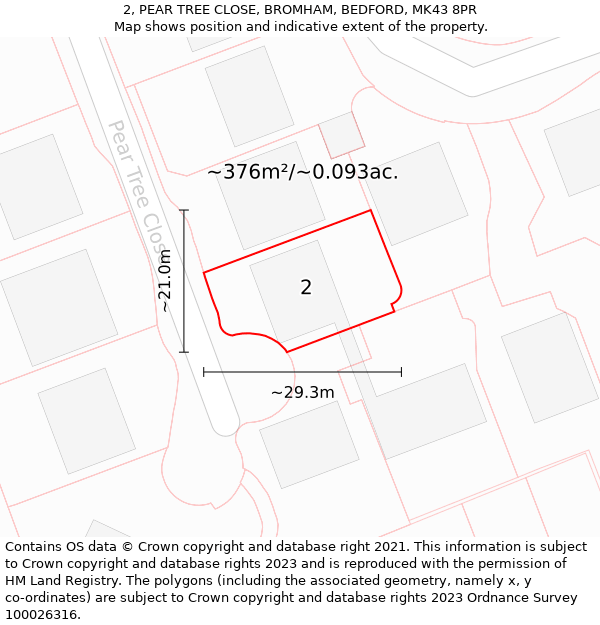 2, PEAR TREE CLOSE, BROMHAM, BEDFORD, MK43 8PR: Plot and title map