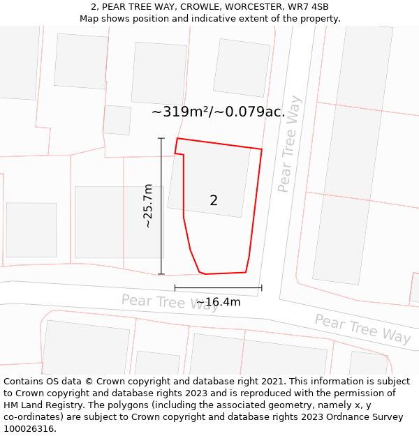 2, PEAR TREE WAY, CROWLE, WORCESTER, WR7 4SB: Plot and title map