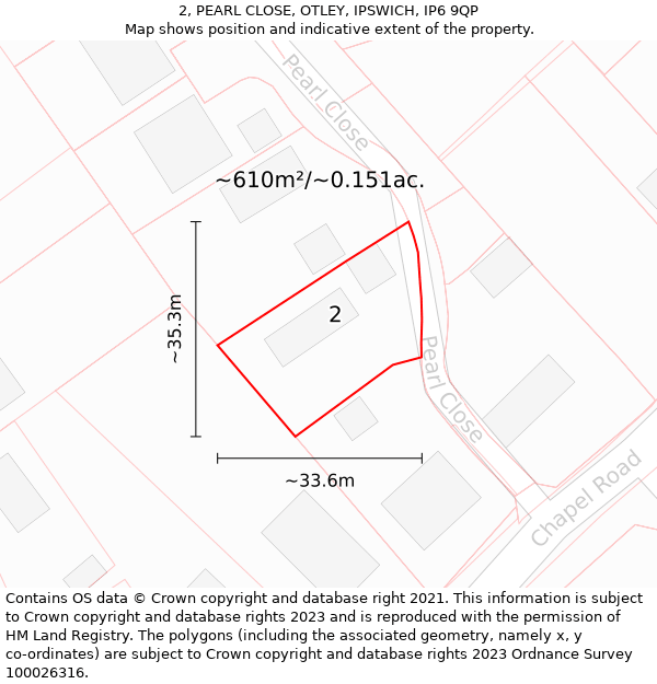 2, PEARL CLOSE, OTLEY, IPSWICH, IP6 9QP: Plot and title map