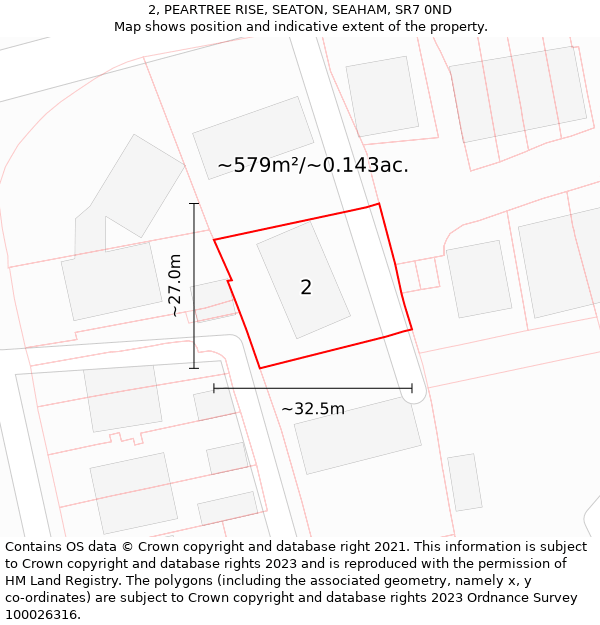 2, PEARTREE RISE, SEATON, SEAHAM, SR7 0ND: Plot and title map