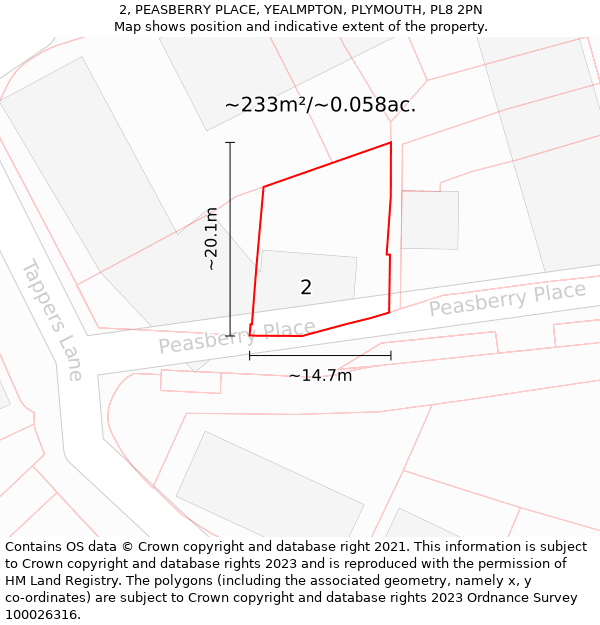 2, PEASBERRY PLACE, YEALMPTON, PLYMOUTH, PL8 2PN: Plot and title map