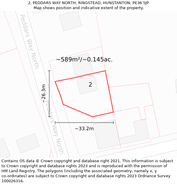 2, PEDDARS WAY NORTH, RINGSTEAD, HUNSTANTON, PE36 5JP: Plot and title map