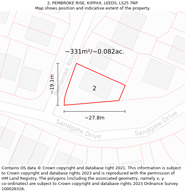 2, PEMBROKE RISE, KIPPAX, LEEDS, LS25 7NP: Plot and title map