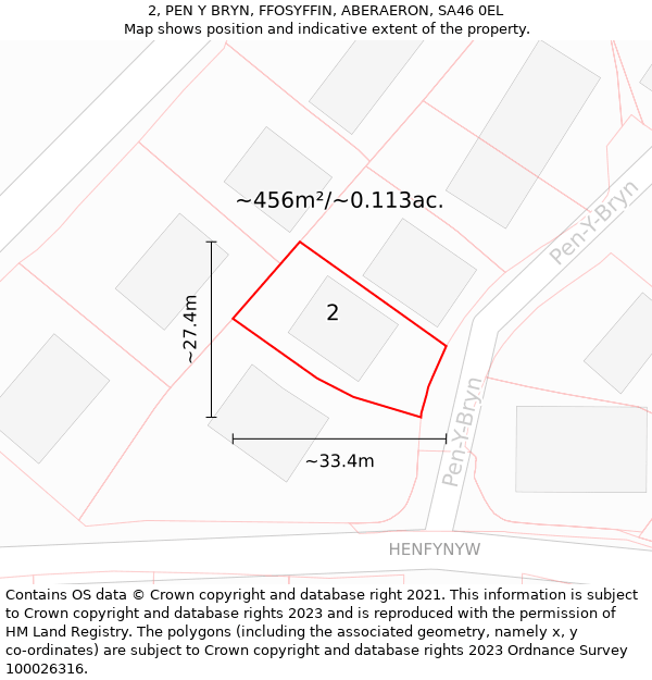 2, PEN Y BRYN, FFOSYFFIN, ABERAERON, SA46 0EL: Plot and title map