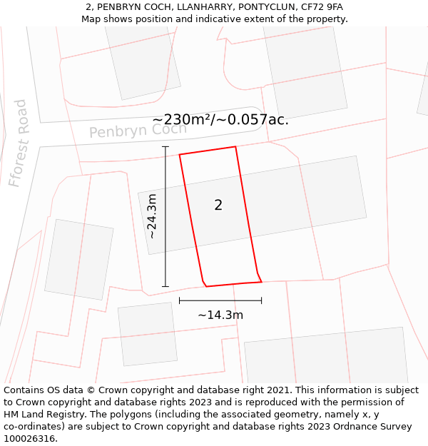 2, PENBRYN COCH, LLANHARRY, PONTYCLUN, CF72 9FA: Plot and title map