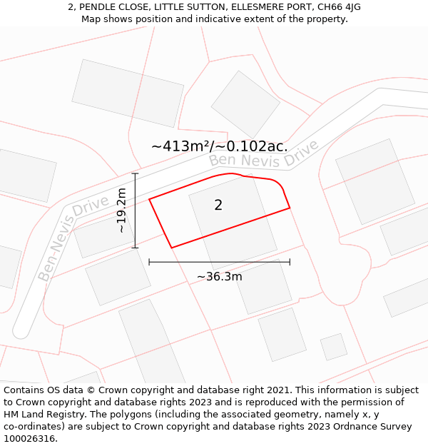 2, PENDLE CLOSE, LITTLE SUTTON, ELLESMERE PORT, CH66 4JG: Plot and title map