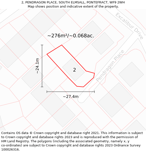 2, PENDRAGON PLACE, SOUTH ELMSALL, PONTEFRACT, WF9 2WH: Plot and title map