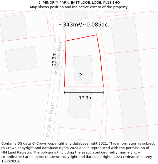 2, PENDRIM PARK, EAST LOOE, LOOE, PL13 1HQ: Plot and title map