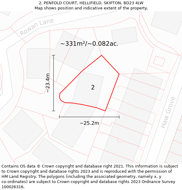 2, PENFOLD COURT, HELLIFIELD, SKIPTON, BD23 4LW: Plot and title map