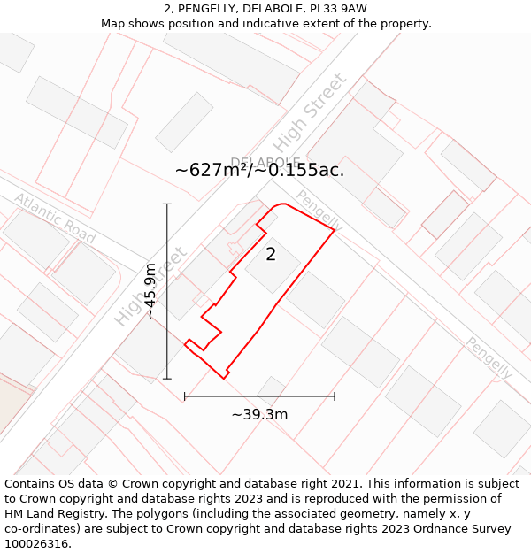 2, PENGELLY, DELABOLE, PL33 9AW: Plot and title map