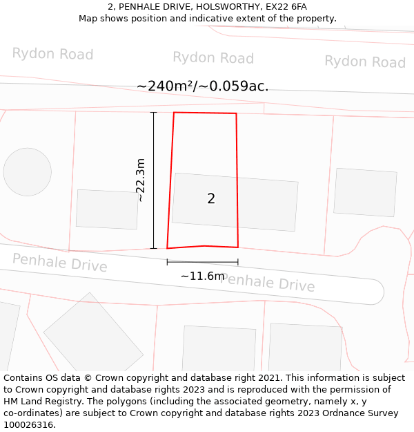 2, PENHALE DRIVE, HOLSWORTHY, EX22 6FA: Plot and title map