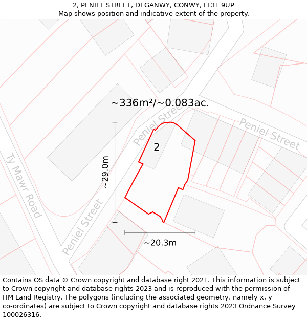 2, PENIEL STREET, DEGANWY, CONWY, LL31 9UP: Plot and title map