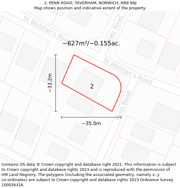 2, PENN ROAD, TAVERHAM, NORWICH, NR8 6NJ: Plot and title map