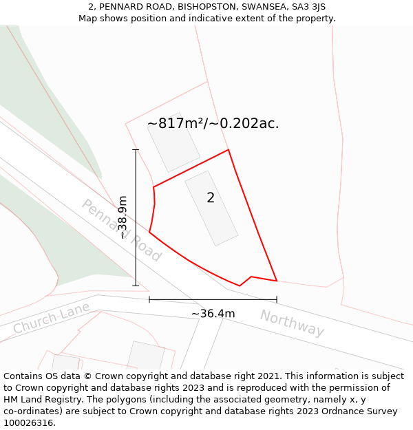 2, PENNARD ROAD, BISHOPSTON, SWANSEA, SA3 3JS: Plot and title map