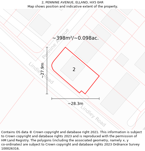 2, PENNINE AVENUE, ELLAND, HX5 0AR: Plot and title map