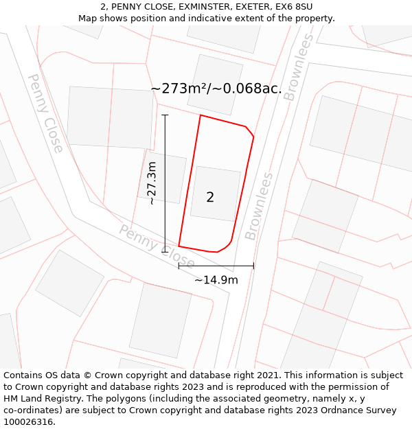 2, PENNY CLOSE, EXMINSTER, EXETER, EX6 8SU: Plot and title map