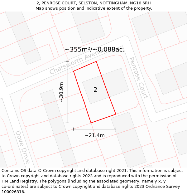 2, PENROSE COURT, SELSTON, NOTTINGHAM, NG16 6RH: Plot and title map