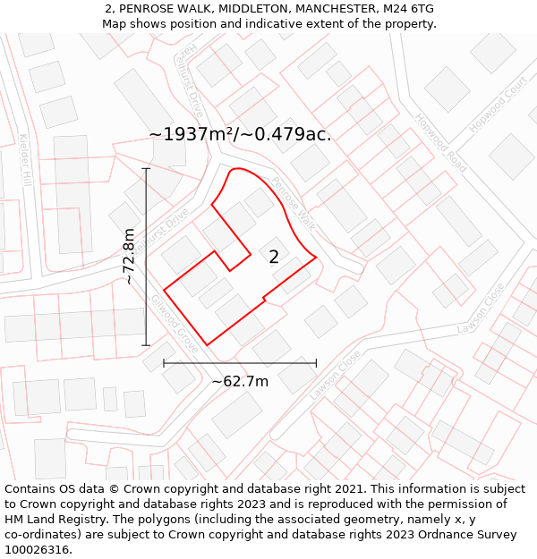 2, PENROSE WALK, MIDDLETON, MANCHESTER, M24 6TG: Plot and title map