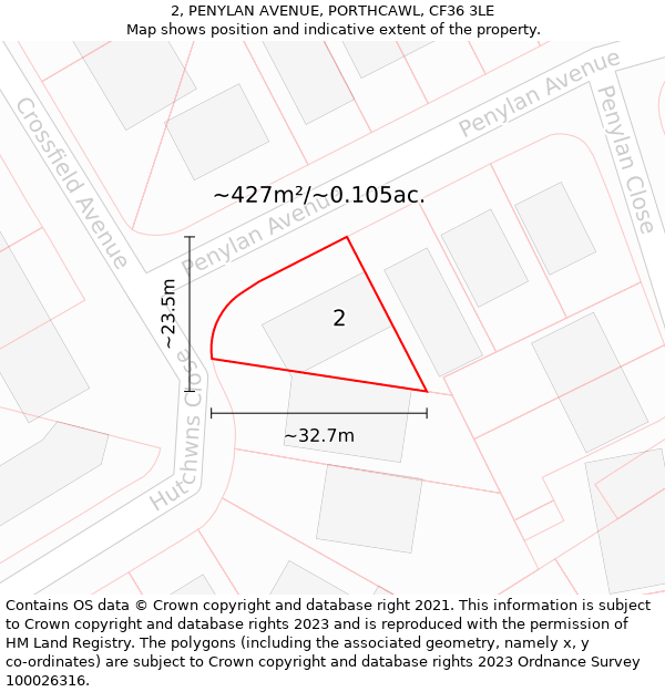 2, PENYLAN AVENUE, PORTHCAWL, CF36 3LE: Plot and title map