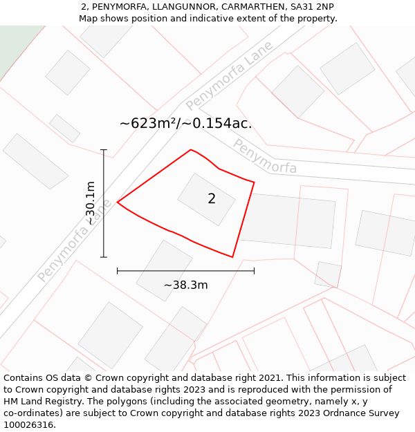2, PENYMORFA, LLANGUNNOR, CARMARTHEN, SA31 2NP: Plot and title map