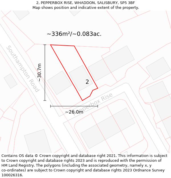 2, PEPPERBOX RISE, WHADDON, SALISBURY, SP5 3BF: Plot and title map