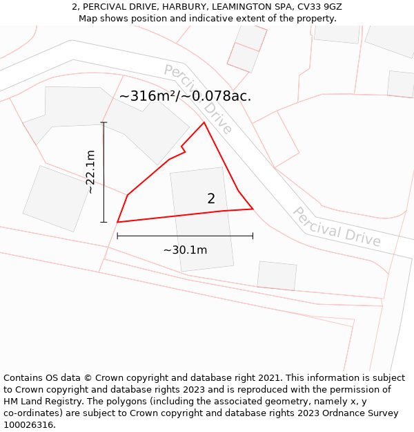 2, PERCIVAL DRIVE, HARBURY, LEAMINGTON SPA, CV33 9GZ: Plot and title map