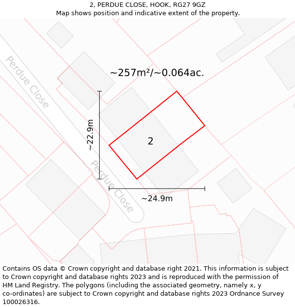 2, PERDUE CLOSE, HOOK, RG27 9GZ: Plot and title map