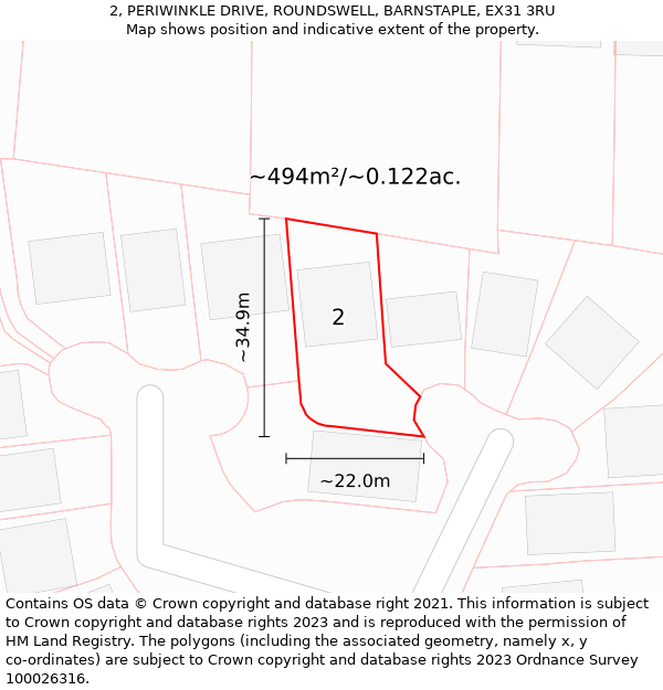 2, PERIWINKLE DRIVE, ROUNDSWELL, BARNSTAPLE, EX31 3RU: Plot and title map