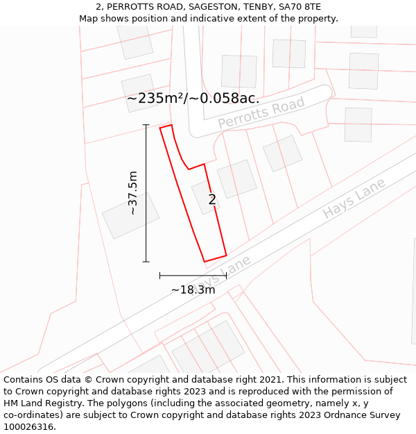 2, PERROTTS ROAD, SAGESTON, TENBY, SA70 8TE: Plot and title map