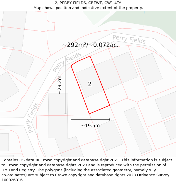 2, PERRY FIELDS, CREWE, CW1 4TA: Plot and title map