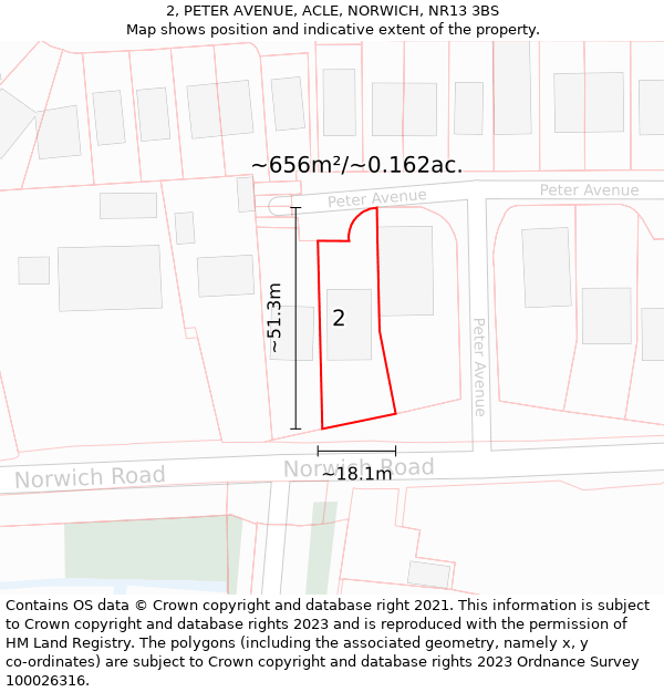 2, PETER AVENUE, ACLE, NORWICH, NR13 3BS: Plot and title map