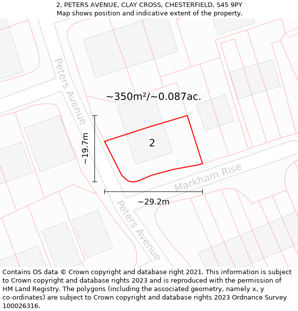 2, PETERS AVENUE, CLAY CROSS, CHESTERFIELD, S45 9PY: Plot and title map