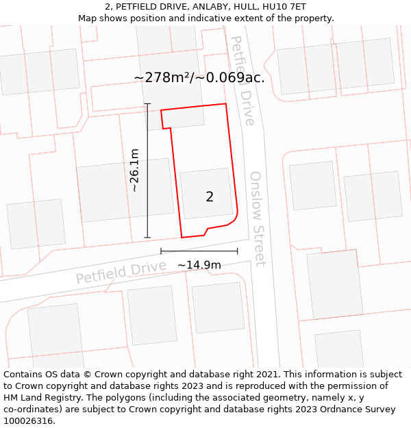 2, PETFIELD DRIVE, ANLABY, HULL, HU10 7ET: Plot and title map