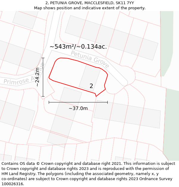 2, PETUNIA GROVE, MACCLESFIELD, SK11 7YY: Plot and title map