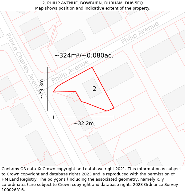 2, PHILIP AVENUE, BOWBURN, DURHAM, DH6 5EQ: Plot and title map