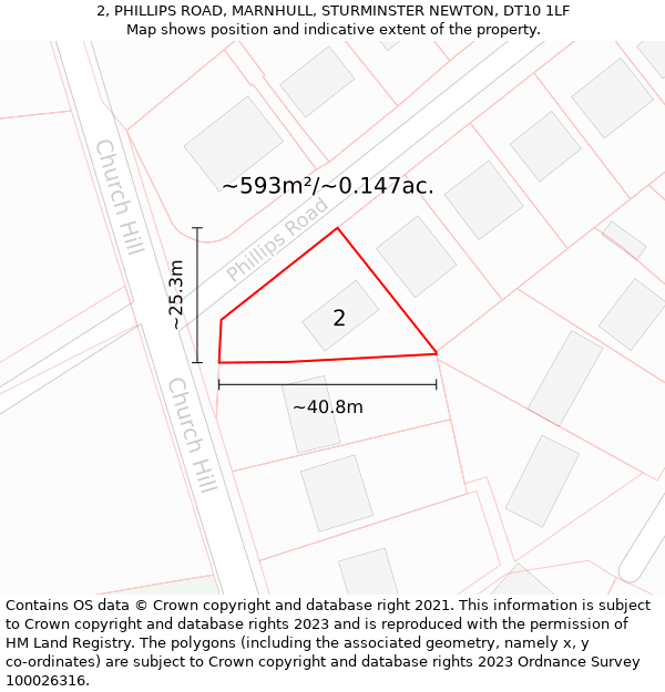 2, PHILLIPS ROAD, MARNHULL, STURMINSTER NEWTON, DT10 1LF: Plot and title map